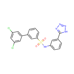 O=S(=O)(Nc1cccc(-c2nnn[nH]2)c1)c1cccc(-c2cc(Cl)cc(Cl)c2)c1 ZINC000114627857