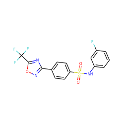 O=S(=O)(Nc1cccc(F)c1)c1ccc(-c2noc(C(F)(F)F)n2)cc1 ZINC000142916175