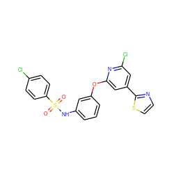 O=S(=O)(Nc1cccc(Oc2cc(-c3nccs3)cc(Cl)n2)c1)c1ccc(Cl)cc1 ZINC000096271584