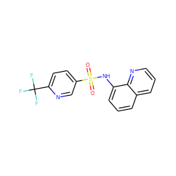 O=S(=O)(Nc1cccc2cccnc12)c1ccc(C(F)(F)F)nc1 ZINC000181209011