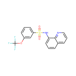 O=S(=O)(Nc1cccc2cccnc12)c1cccc(OC(F)(F)F)c1 ZINC000024373116