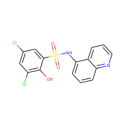 O=S(=O)(Nc1cccc2ncccc12)c1cc(Cl)cc(Cl)c1O ZINC001251383654