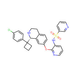 O=S(=O)(Nc1cccnc1Oc1ccc2c(c1)[C@H](C1(c3ccc(Cl)cc3)CCC1)NCC2)c1cccnc1 ZINC000114981064