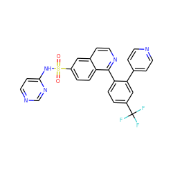 O=S(=O)(Nc1ccncn1)c1ccc2c(-c3ccc(C(F)(F)F)cc3-c3ccncc3)nccc2c1 ZINC000225042013