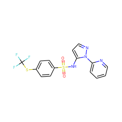 O=S(=O)(Nc1ccnn1-c1ccccn1)c1ccc(SC(F)(F)F)cc1 ZINC000146203580