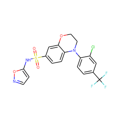 O=S(=O)(Nc1ccno1)c1ccc2c(c1)OCCN2c1ccc(C(F)(F)F)cc1Cl ZINC000220183479