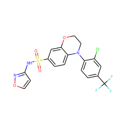 O=S(=O)(Nc1ccon1)c1ccc2c(c1)OCCN2c1ccc(C(F)(F)F)cc1Cl ZINC000220167626