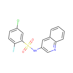 O=S(=O)(Nc1cnc2ccccc2c1)c1cc(Cl)ccc1F ZINC000064623289