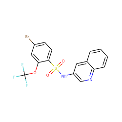 O=S(=O)(Nc1cnc2ccccc2c1)c1ccc(Br)cc1OC(F)(F)F ZINC000008674513