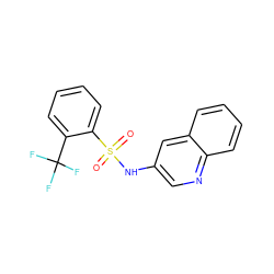 O=S(=O)(Nc1cnc2ccccc2c1)c1ccccc1C(F)(F)F ZINC001256562654