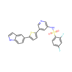 O=S(=O)(Nc1cncc(-c2ccc(-c3ccc4[nH]ccc4c3)s2)c1)c1ccc(F)cc1F ZINC001772637935