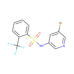 O=S(=O)(Nc1cncc(Br)c1)c1ccccc1C(F)(F)F ZINC000158209817