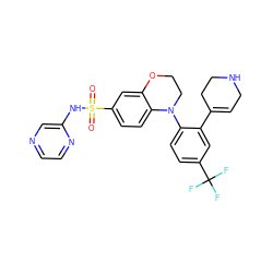 O=S(=O)(Nc1cnccn1)c1ccc2c(c1)OCCN2c1ccc(C(F)(F)F)cc1C1=CCNCC1 ZINC000205724971