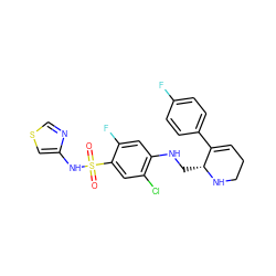 O=S(=O)(Nc1cscn1)c1cc(Cl)c(NC[C@H]2NCCC=C2c2ccc(F)cc2)cc1F ZINC001772577820