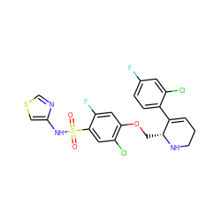 O=S(=O)(Nc1cscn1)c1cc(Cl)c(OC[C@H]2NCCC=C2c2ccc(F)cc2Cl)cc1F ZINC001772598294