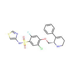 O=S(=O)(Nc1cscn1)c1cc(Cl)c(OC[C@H]2NCCC=C2c2ccccc2)cc1F ZINC001772648910