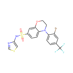 O=S(=O)(Nc1cscn1)c1ccc2c(c1)OCCN2c1ccc(C(F)(F)F)cc1Br ZINC000205729862
