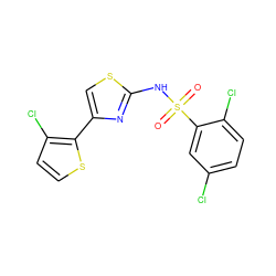 O=S(=O)(Nc1nc(-c2sccc2Cl)cs1)c1cc(Cl)ccc1Cl ZINC000001403087