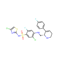 O=S(=O)(Nc1nc(Cl)cs1)c1cc(Cl)c(NC[C@H]2NCCC=C2c2ccc(F)cc2)cc1F ZINC001772607729