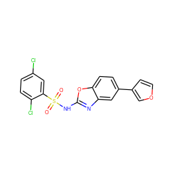 O=S(=O)(Nc1nc2cc(-c3ccoc3)ccc2o1)c1cc(Cl)ccc1Cl ZINC000036241885