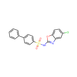 O=S(=O)(Nc1nc2cc(Cl)ccc2o1)c1ccc(-c2ccccc2)cc1 ZINC000028572186