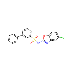 O=S(=O)(Nc1nc2cc(Cl)ccc2o1)c1cccc(-c2ccccc2)c1 ZINC000028572218