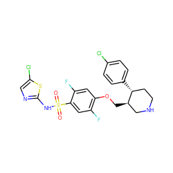 O=S(=O)(Nc1ncc(Cl)s1)c1cc(F)c(OC[C@@H]2CNCC[C@H]2c2ccc(Cl)cc2)cc1F ZINC000220595091