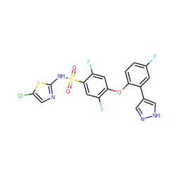 O=S(=O)(Nc1ncc(Cl)s1)c1cc(F)c(Oc2ccc(F)cc2-c2cn[nH]c2)cc1F ZINC000095581326