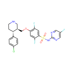 O=S(=O)(Nc1ncc(F)cn1)c1cc(F)c(OC[C@@H]2CNCC[C@H]2c2ccc(Cl)cc2)cc1F ZINC000220602945