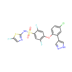 O=S(=O)(Nc1ncc(F)s1)c1cc(F)c(Oc2ccc(Cl)cc2-c2cn[nH]c2)cc1F ZINC000095581792