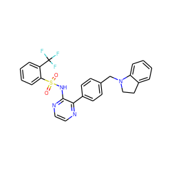 O=S(=O)(Nc1nccnc1-c1ccc(CN2CCc3ccccc32)cc1)c1ccccc1C(F)(F)F ZINC000118911222