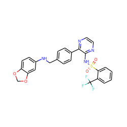 O=S(=O)(Nc1nccnc1-c1ccc(CNc2ccc3c(c2)OCO3)cc1)c1ccccc1C(F)(F)F ZINC000137215376