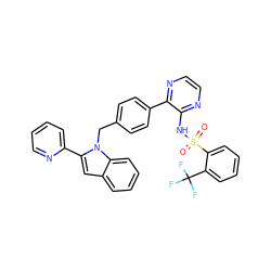 O=S(=O)(Nc1nccnc1-c1ccc(Cn2c(-c3ccccn3)cc3ccccc32)cc1)c1ccccc1C(F)(F)F ZINC000137226210