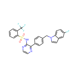 O=S(=O)(Nc1nccnc1-c1ccc(Cn2ccc3cc(F)ccc32)cc1)c1ccccc1C(F)(F)F ZINC000137226271