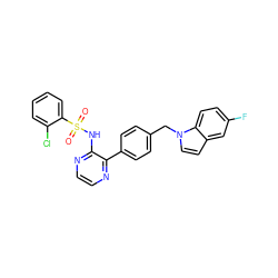 O=S(=O)(Nc1nccnc1-c1ccc(Cn2ccc3cc(F)ccc32)cc1)c1ccccc1Cl ZINC000137238530