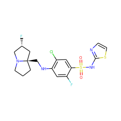 O=S(=O)(Nc1nccs1)c1cc(Cl)c(NC[C@@]23CCCN2C[C@H](F)C3)cc1F ZINC001772578158