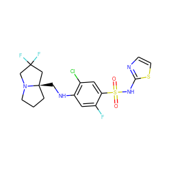 O=S(=O)(Nc1nccs1)c1cc(Cl)c(NC[C@@]23CCCN2CC(F)(F)C3)cc1F ZINC001772617157