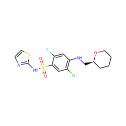 O=S(=O)(Nc1nccs1)c1cc(Cl)c(NC[C@@H]2CCCCO2)cc1F ZINC001772581185
