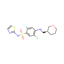 O=S(=O)(Nc1nccs1)c1cc(Cl)c(NC[C@@H]2CCCOC2)cc1F ZINC001772614091