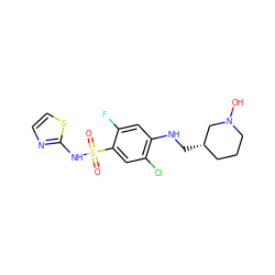 O=S(=O)(Nc1nccs1)c1cc(Cl)c(NC[C@H]2CCCN(O)C2)cc1F ZINC001772614132