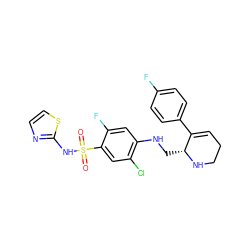 O=S(=O)(Nc1nccs1)c1cc(Cl)c(NC[C@H]2NCCC=C2c2ccc(F)cc2)cc1F ZINC001772589474