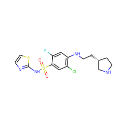 O=S(=O)(Nc1nccs1)c1cc(Cl)c(NCC[C@@H]2CCNC2)cc1F ZINC001772588805