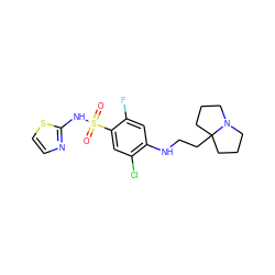 O=S(=O)(Nc1nccs1)c1cc(Cl)c(NCCC23CCCN2CCC3)cc1F ZINC001772648526