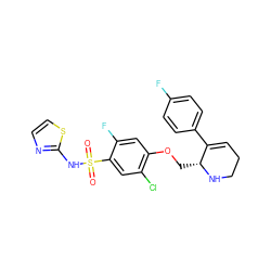 O=S(=O)(Nc1nccs1)c1cc(Cl)c(OC[C@H]2NCCC=C2c2ccc(F)cc2)cc1F ZINC001772634498