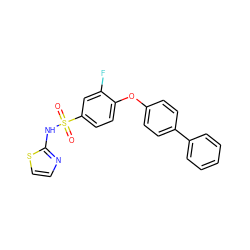 O=S(=O)(Nc1nccs1)c1ccc(Oc2ccc(-c3ccccc3)cc2)c(F)c1 ZINC000095583149