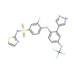 O=S(=O)(Nc1nccs1)c1ccc(Oc2ccc(OC(F)(F)F)cc2-c2cn[nH]c2)c(F)c1 ZINC000095584992