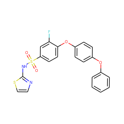 O=S(=O)(Nc1nccs1)c1ccc(Oc2ccc(Oc3ccccc3)cc2)c(F)c1 ZINC000095581511