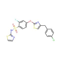 O=S(=O)(Nc1nccs1)c1ccc(Oc2nc(Cc3ccc(Cl)cc3)cs2)cc1F ZINC000095582685