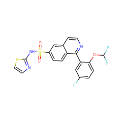 O=S(=O)(Nc1nccs1)c1ccc2c(-c3cc(F)ccc3OC(F)F)nccc2c1 ZINC000225114533
