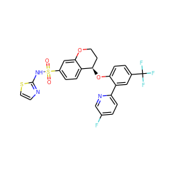 O=S(=O)(Nc1nccs1)c1ccc2c(c1)OCC[C@H]2Oc1ccc(C(F)(F)F)cc1-c1ccc(F)cn1 ZINC000653742645